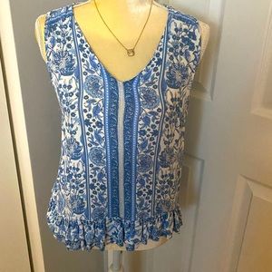 EUC Cynthia Rowley Sleeveless Blue and White Top